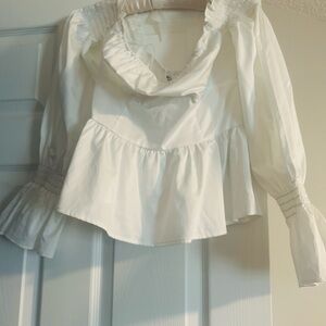 Guess White Ruffled Blouse
